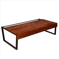 41.7 Inch Rectangular Coffee Table with Plank Style Top, Metal Frame, Brown and Black - UPT-238064