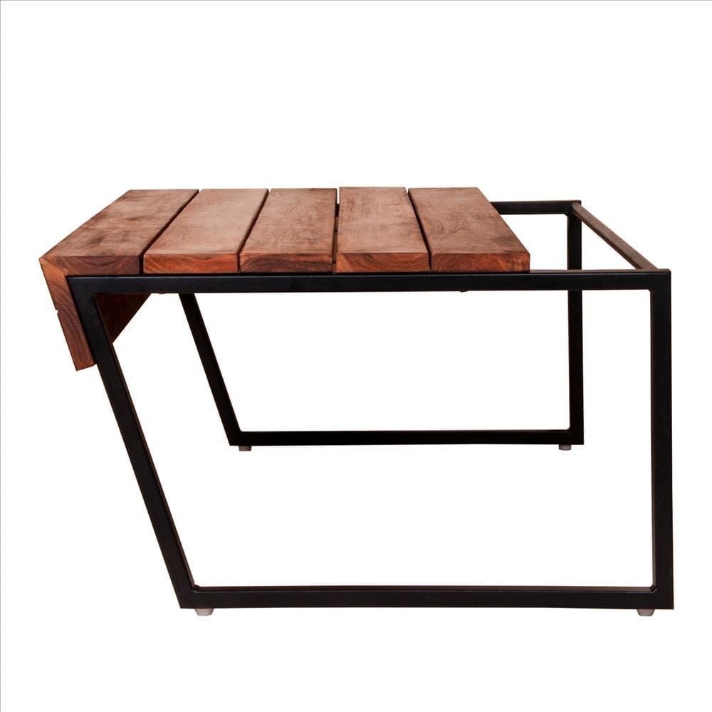 41.7 Inch Rectangular Coffee Table with Plank Style Top, Metal Frame, Brown and Black - UPT-238064