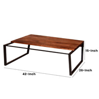 41.7 Inch Rectangular Coffee Table with Plank Style Top, Metal Frame, Brown and Black - UPT-238064