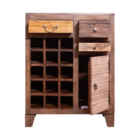 35 Inch 3 Drawer Mango Wood 15 Bottle Wine Accent Cabinet with 1 Door Storage, Brown - UPT-238087