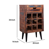 9 Bottle Storage Wine Rack Cabinet with 1 Drawer and Angled Metal Legs, Brown - UPT-238092
