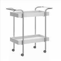 Storage Cart with 2 Tier Design and Metal Frame, White and Chrome - UPT-238278