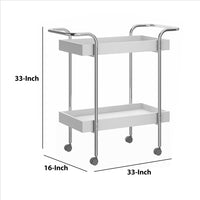 Storage Cart with 2 Tier Design and Metal Frame, White and Chrome - UPT-238278