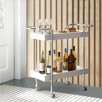 Storage Cart with 2 Tier Design and Metal Frame, White and Chrome - UPT-238278