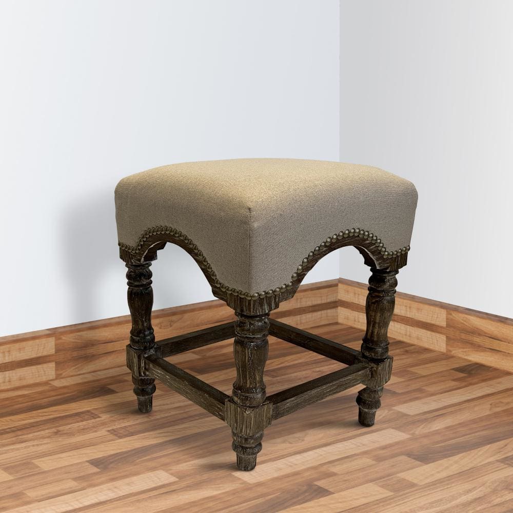 24 Inch Wooden Stool with Fabric Upholstery, Gray and Brown - UPT-248012