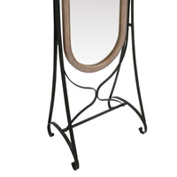 64 Inch Tall Adjustable Floor Mirror with Oval Carved Wood Frame and Metal Stand, Brown - UPT-250428