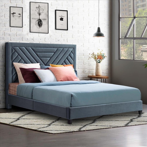Queen Bed with Fabric Upholstered Channel Tufted Headboard,, Charcoal Gray - UPT-262086