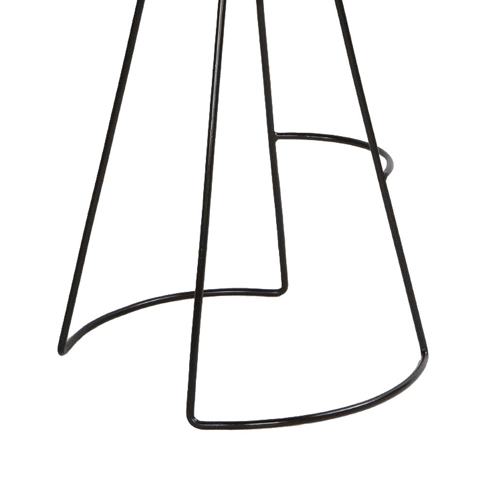 Uri 32 Inch Modern Bar Stool, Genuine Leather Seat, Metal Frame, Button Tufted, Tan Brown, Black - UPT-266370