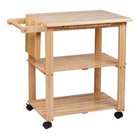34 Inch Rubberwood Kitchen Cart, 2 Open Shelves, Knife Holder, Cutting Board, Oak Brown - UPT-266388