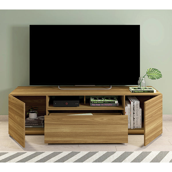 70.86 Inch Wooden TV Stand with 2 Doors and 1 Drawer, Natural Brown - UPT-271303