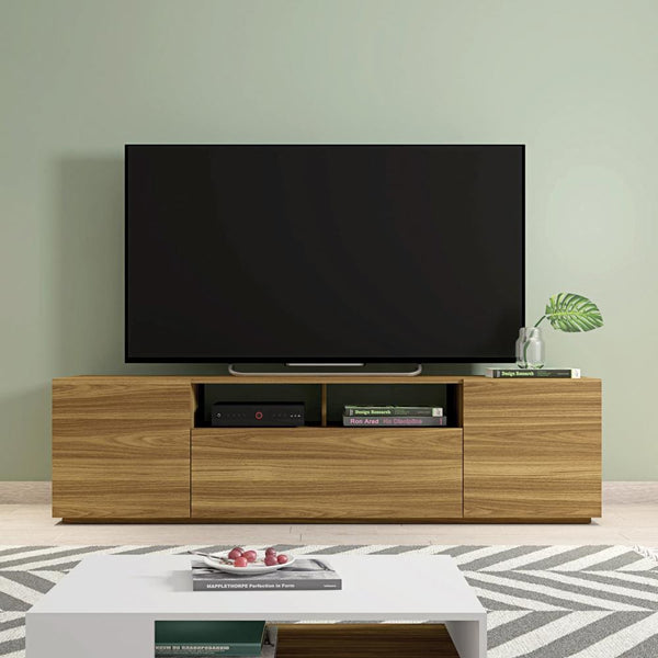 70.86 Inch Wooden TV Stand with 2 Doors and 1 Drawer, Natural Brown - UPT-271303