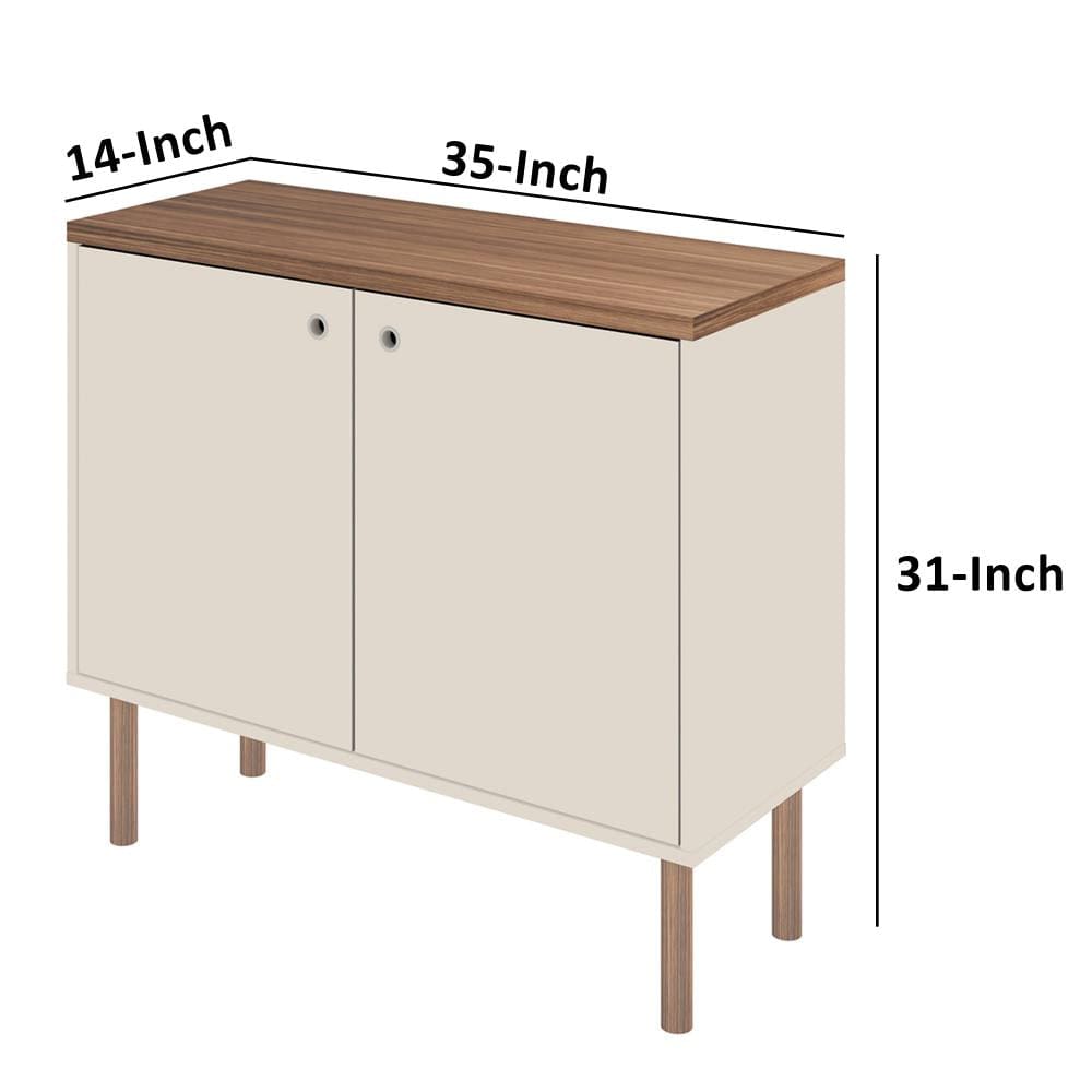 35 Inch 2 Door Wooden Storage Cabinet, Rectangular, 1 Shelf, White, Brown - UPT-271307