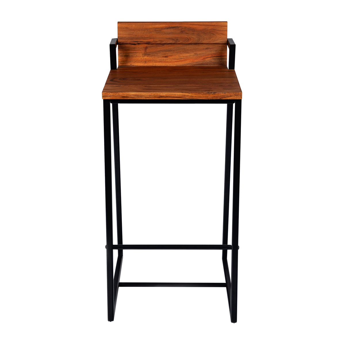 35 Inch Industrial Style Acacia Wood Barstool with Metal Frame, Brown and Black - UPT-272013