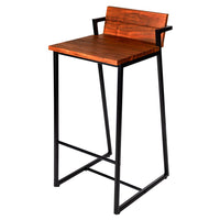 35 Inch Industrial Style Acacia Wood Barstool with Metal Frame, Brown and Black - UPT-272013