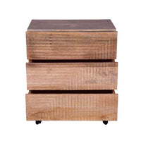 Kai 30.5 Inch Mango Wood Chest Cabinet with 3 Drawers and Embossed Geometric Design, Natural Brown  - UPT-272534