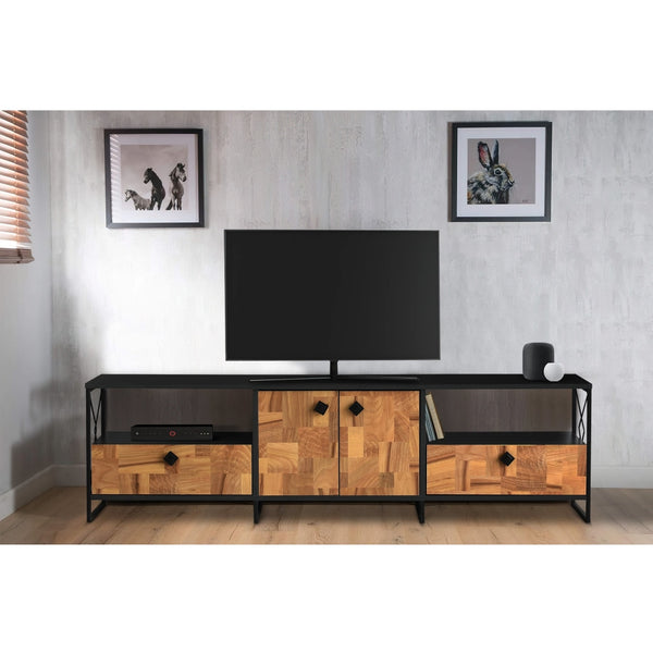 71 Inch Industrial TV Stand Media Entertainment Cabinet, Wood And Metal Frame With Storage Space, Brown, Black - UPT-272771