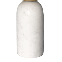 17 Inch Round Brass Modern Accent End Table with Cylindrical Marble Base, Brass, White - UPT-272904