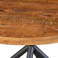 48 Inch Handcrafted Dining Table, Solid Mango Wood Round Top with Iron Crisscrossed Legs, Natural Brown and Black - UPT-273762