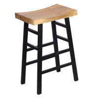 Wooden Saddle Seat 30 Inch Barstool With Ladder Base, Brown and Black - UPT‐636042216