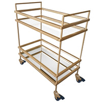 Modern Style Tubular Iron Bar Cart with 2 Mirrored Shelves, Gold - UPT-71700