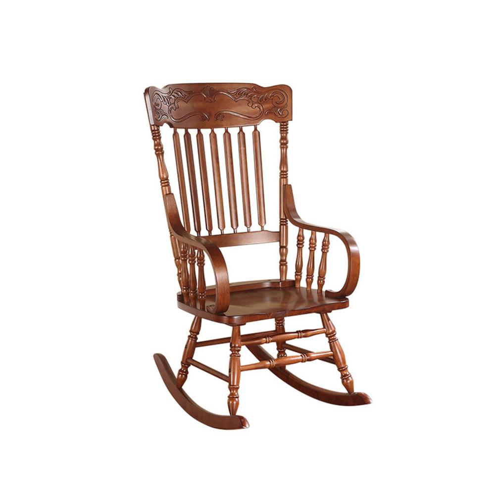 11 Inch Seat Height Wood Kids Rocking Chair, Spindle Accents, Tobacco Brown - BM162982