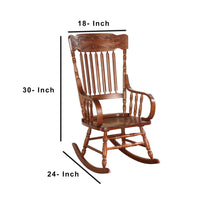 11 Inch Seat Height Wood Kids Rocking Chair, Spindle Accents, Tobacco Brown - BM162982