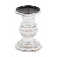 Taki Turned Design Wooden Candle Holder with Distressed Details, Set of 3, White - BM03604