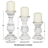 Taki Turned Design Wooden Candle Holder with Distressed Details, Set of 3, White - BM03604