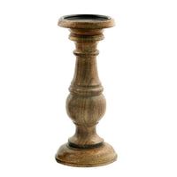Taki Pillar Shaped Wooden Candle Holder, Set of 3, Brown- BM03605
