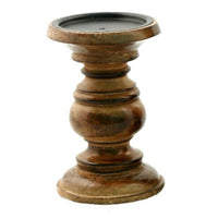 Taki Pillar Shaped Wooden Candle Holder, Set of 3, Brown- BM03605
