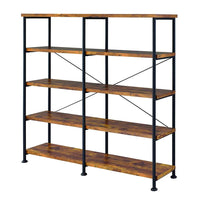 63 Inch Industrial 4 Tier Shelf Bookshelf, Particleboard, Metal Frame, Brown, Black - BM159420