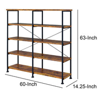 63 Inch Industrial 4 Tier Shelf Bookshelf, Particleboard, Metal Frame, Brown, Black - BM159420