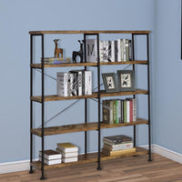 63 Inch Industrial 4 Tier Shelf Bookshelf, Particleboard, Metal Frame, Brown, Black - BM159420