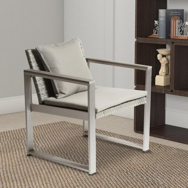 Exquisitly Aluminum Upholstered Cushioned Chair with Rattan, Gray/Taupe - BM172109