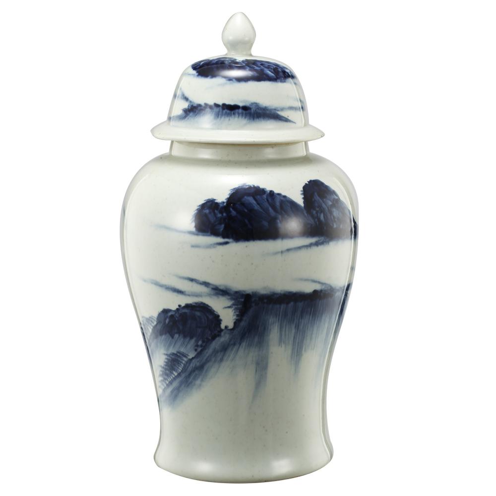 Ceramic Windswept Ginger Jar In White And Blue - BM180954
