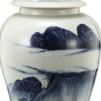 Ceramic Windswept Ginger Jar In White And Blue - BM180954