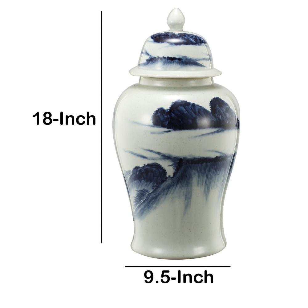 Ceramic Windswept Ginger Jar In White And Blue - BM180954