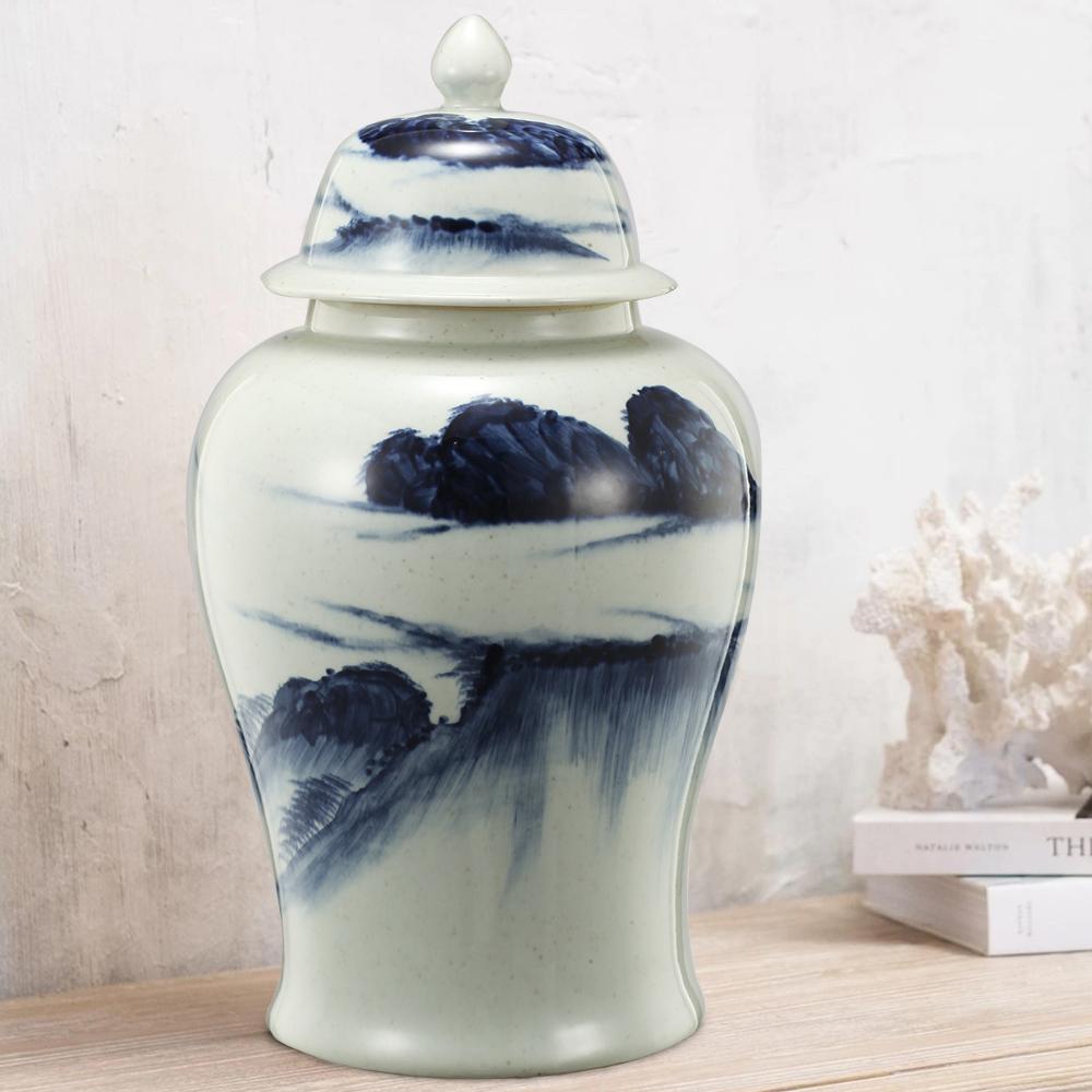 Ceramic Windswept Ginger Jar In White And Blue - BM180954