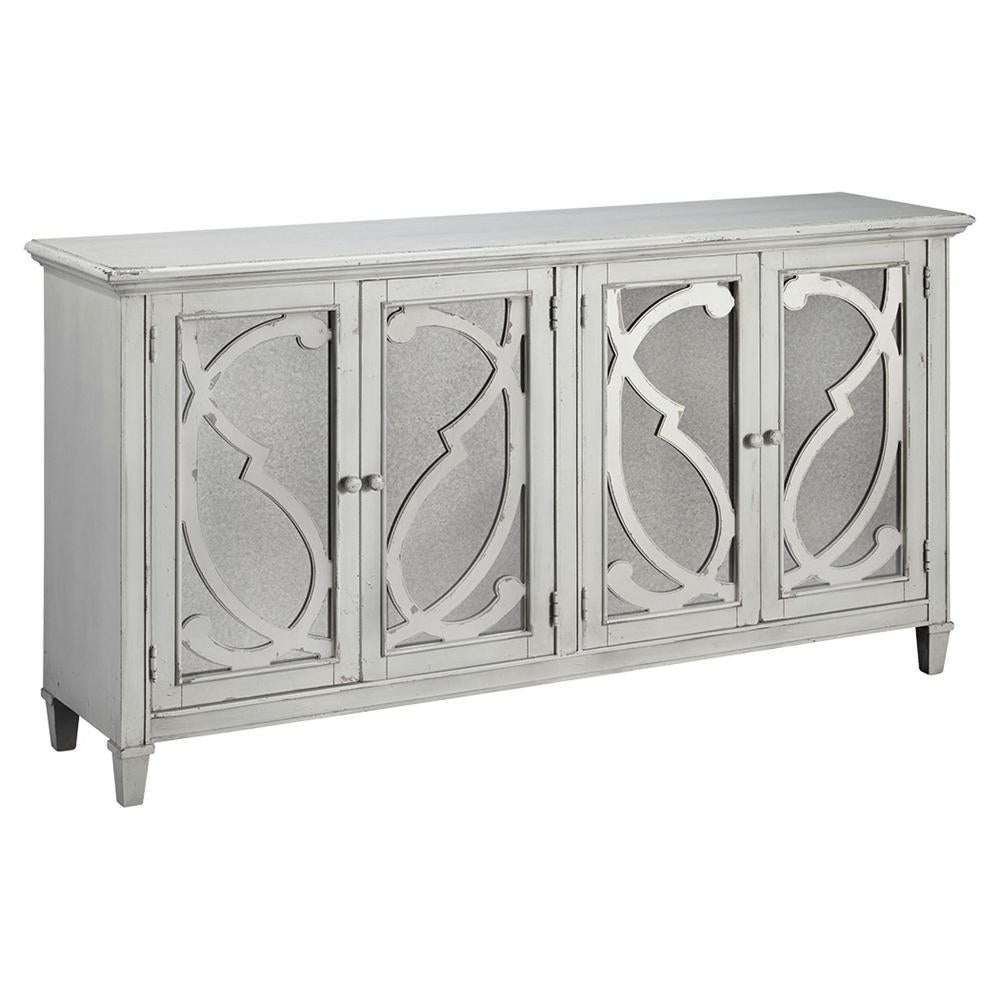 4 Panel Door Cabinet with Fluted Detail in Antique White - BM210643
