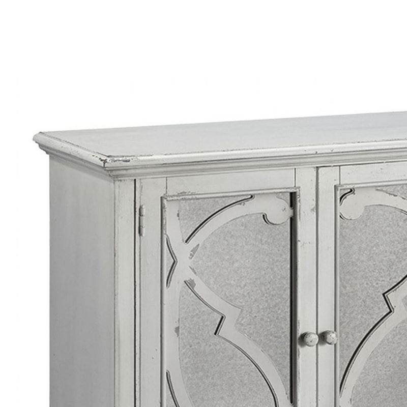 4 Panel Door Cabinet with Fluted Detail in Antique White - BM210643