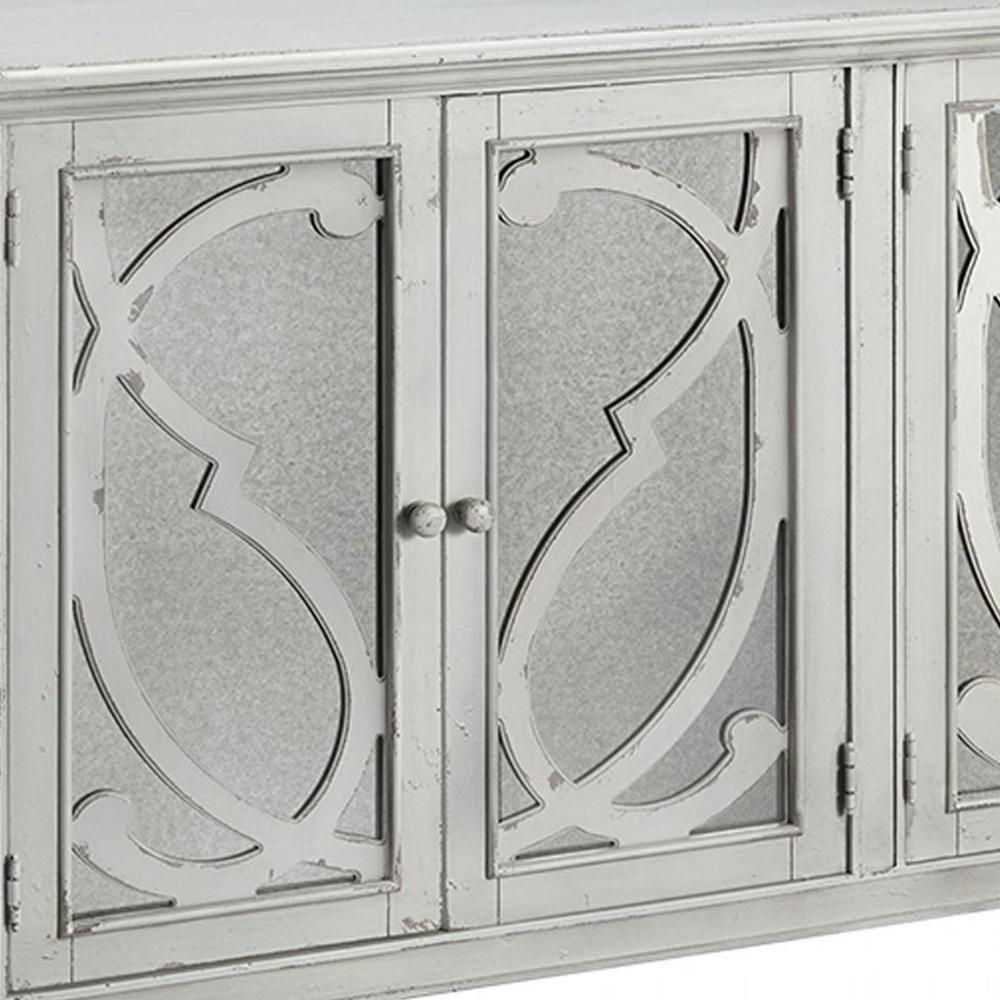4 Panel Door Cabinet with Fluted Detail in Antique White - BM210643