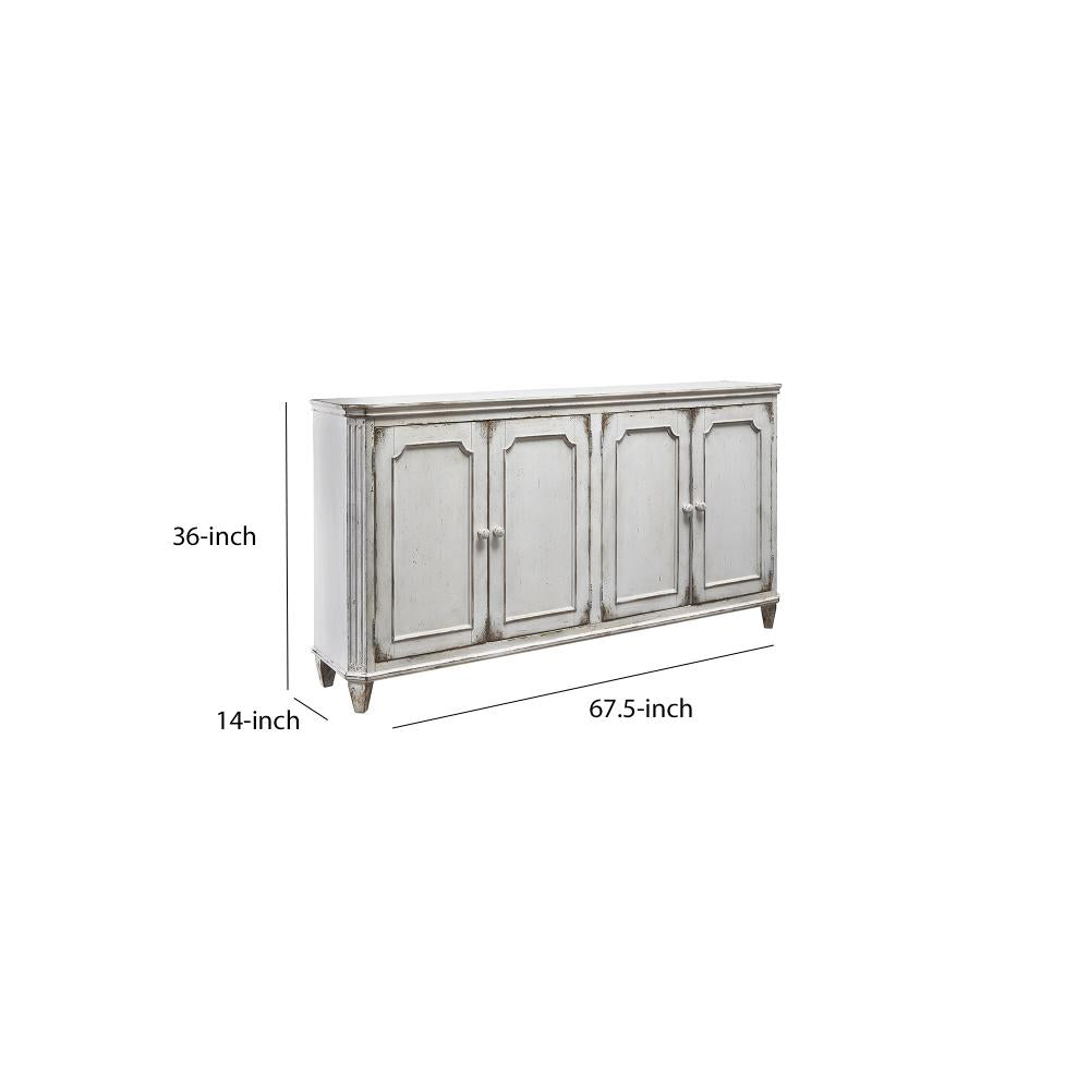 4 Panel Door Cabinet with Fluted Detail in Antique White - BM210643