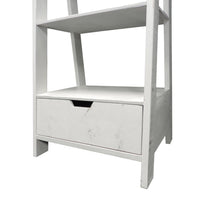 4 Shelf Wooden Ladder Bookcase with Bottom Drawer, Distressed White - UPT-205750