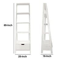 4 Shelf Wooden Ladder Bookcase with Bottom Drawer, Distressed White - UPT-205750