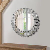 32 Inch Contemporary Floating Wall Mirror with Designer Frame, Silver - UPT-226277