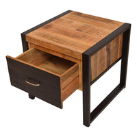 24 Inch Single Drawer Wooden Side Table with Metal Frame, Brown and Black - UPT-242953
