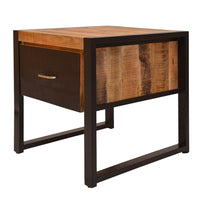 24 Inch Single Drawer Wooden Side Table with Metal Frame, Brown and Black - UPT-242953
