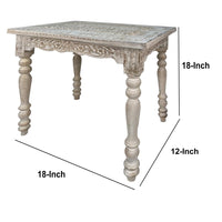 Wooden Side Table with Carved Rectangular Top and Turned Legs, Antique White - UPT-248150