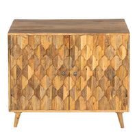 36 Inch Handcrafted Accent Cabinet, 2 Honeycomb Inlaid Doors, Mango Wood, Natural Brown - UPT-262406
