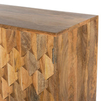 36 Inch Handcrafted Accent Cabinet, 2 Honeycomb Inlaid Doors, Mango Wood, Natural Brown - UPT-262406